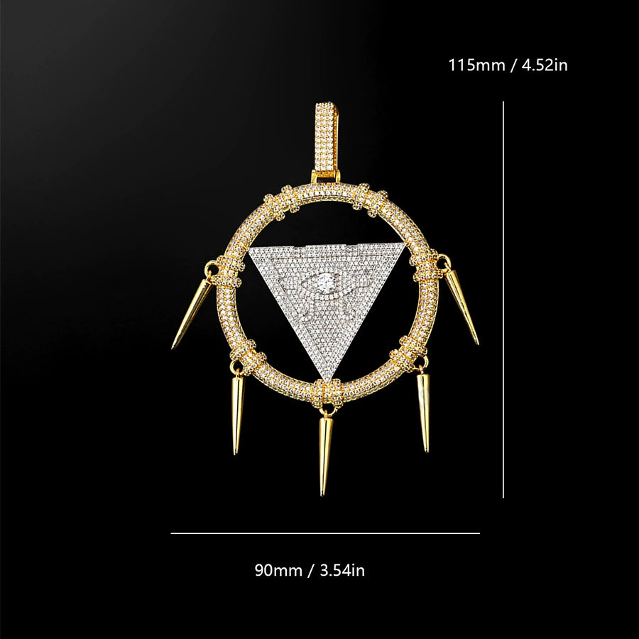 UJJ 925 Sterling Silver Iced Out All-Seeing Eye Geometric Hip Hop Pendant Necklace