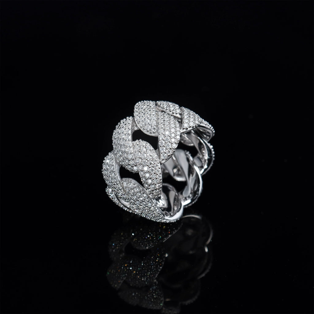 UJJ 925 Sterling Silver Iced Out Cuban Link Hip Hop Ring