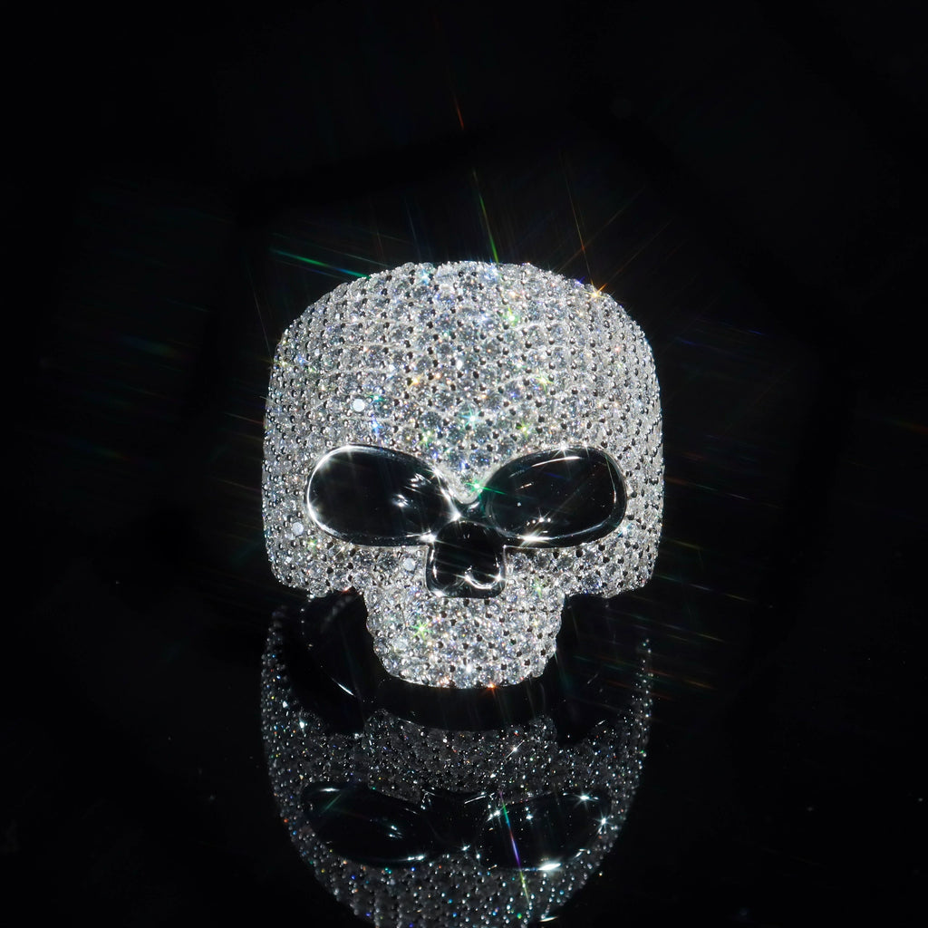 UJJ 925 Sterling Silver Iced Out Skull Geometric Hip Hop Ring