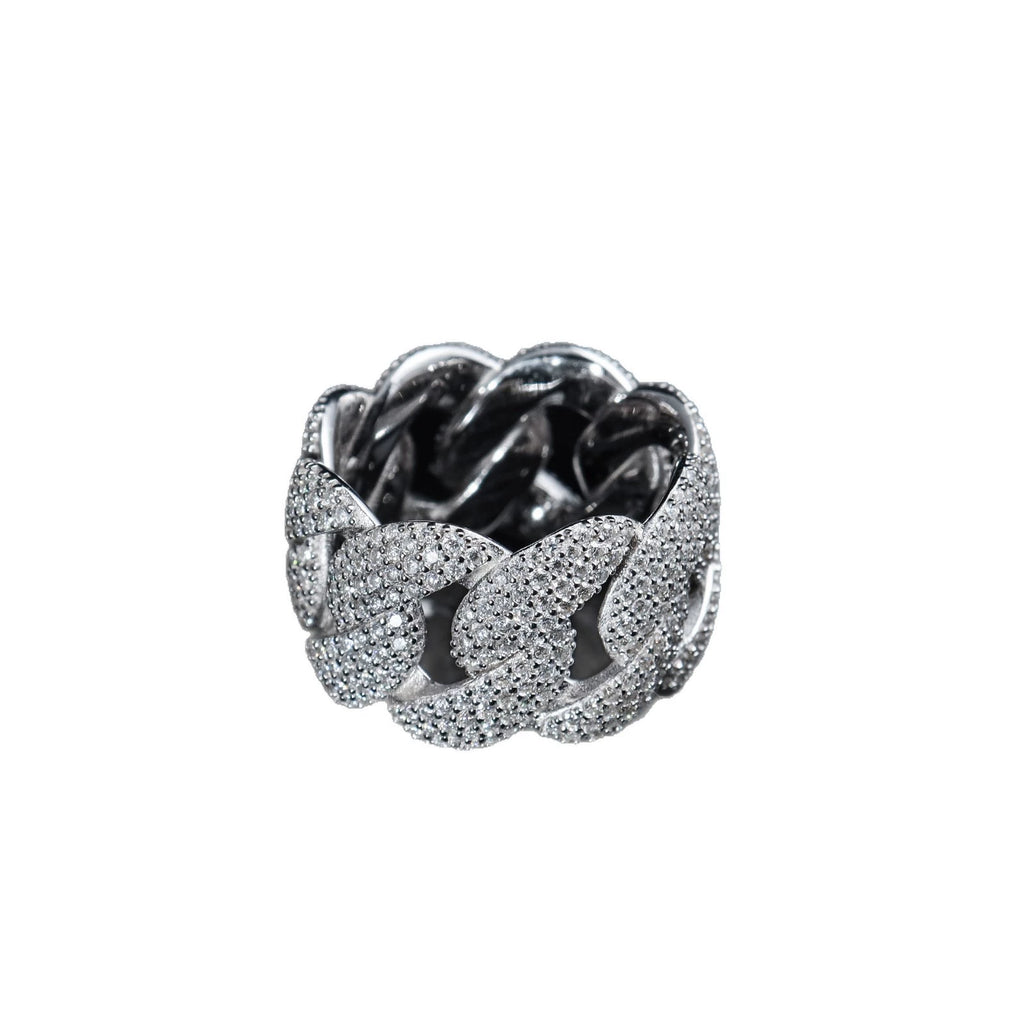 UJJ 925 Sterling Silver Iced Out Cuban Link Hip Hop Ring