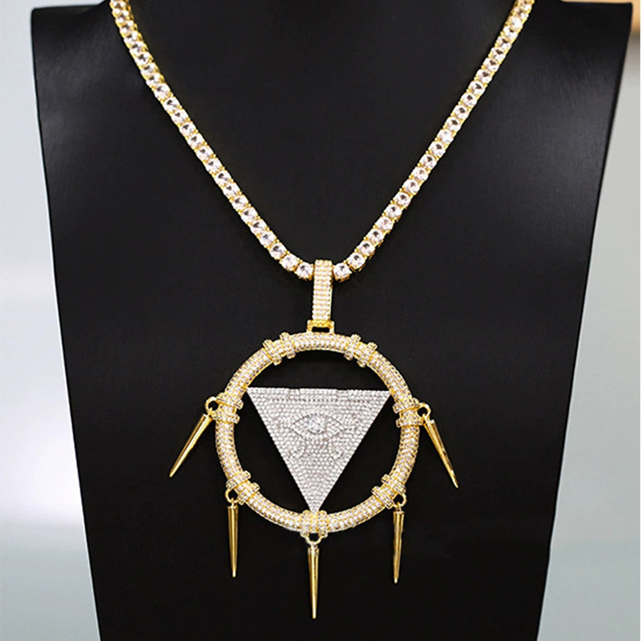 UJJ 925 Sterling Silver Iced Out All-Seeing Eye Geometric Hip Hop Pendant Necklace