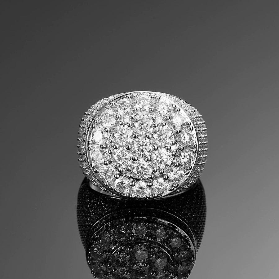 UJJ 925 Sterling Silver Iced Out Geometric Hip Hop Ring for Men