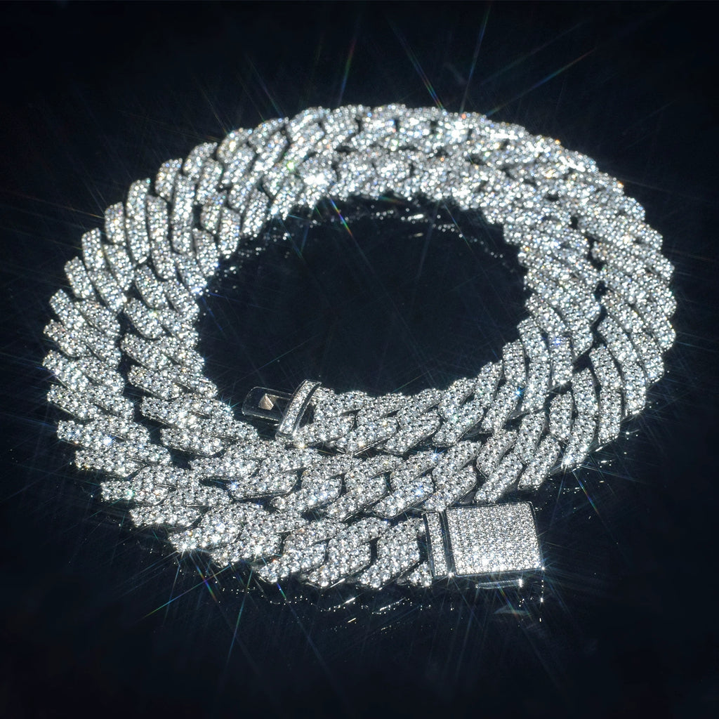 UJJ 925 Sterling Silver Iced Out Thick Cuban Link Hip Hop Necklace
