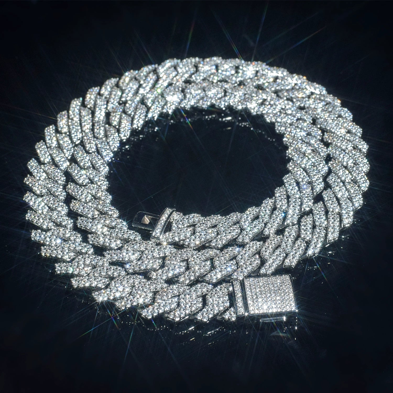 UJJ 925 Sterling Silver Iced Out Thick Cuban Link Hip Hop Necklace