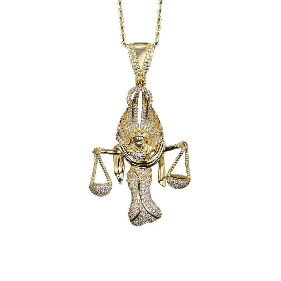 UJJ 925 Sterling Silver Iced Out Lady Justice Libra Hip Hop Pendant Necklace
