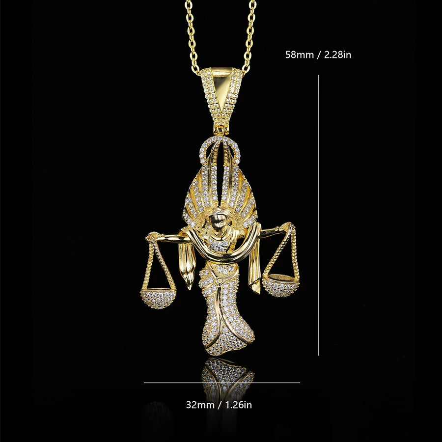 UJJ 925 Sterling Silver Iced Out Lady Justice Libra Hip Hop Pendant Necklace