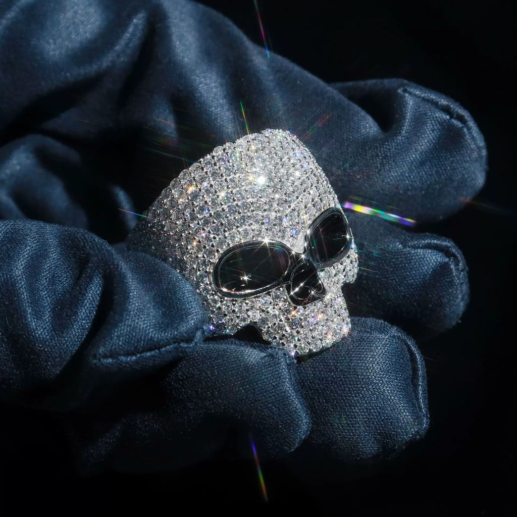 UJJ 925 Sterling Silver Iced Out Skull Geometric Hip Hop Ring
