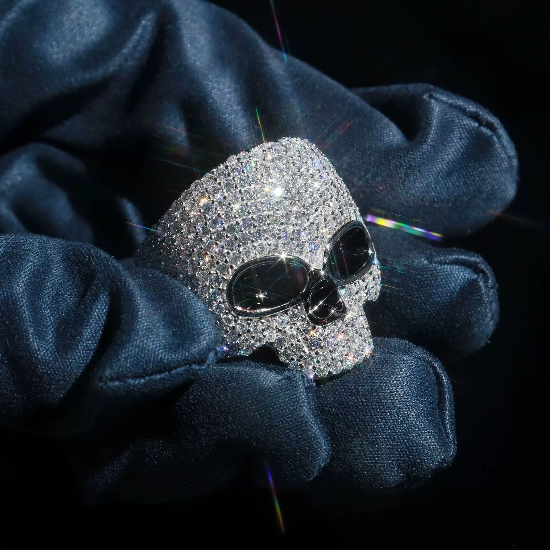 UJJ 925 Sterling Silver Iced Out Skull Geometric Hip Hop Ring