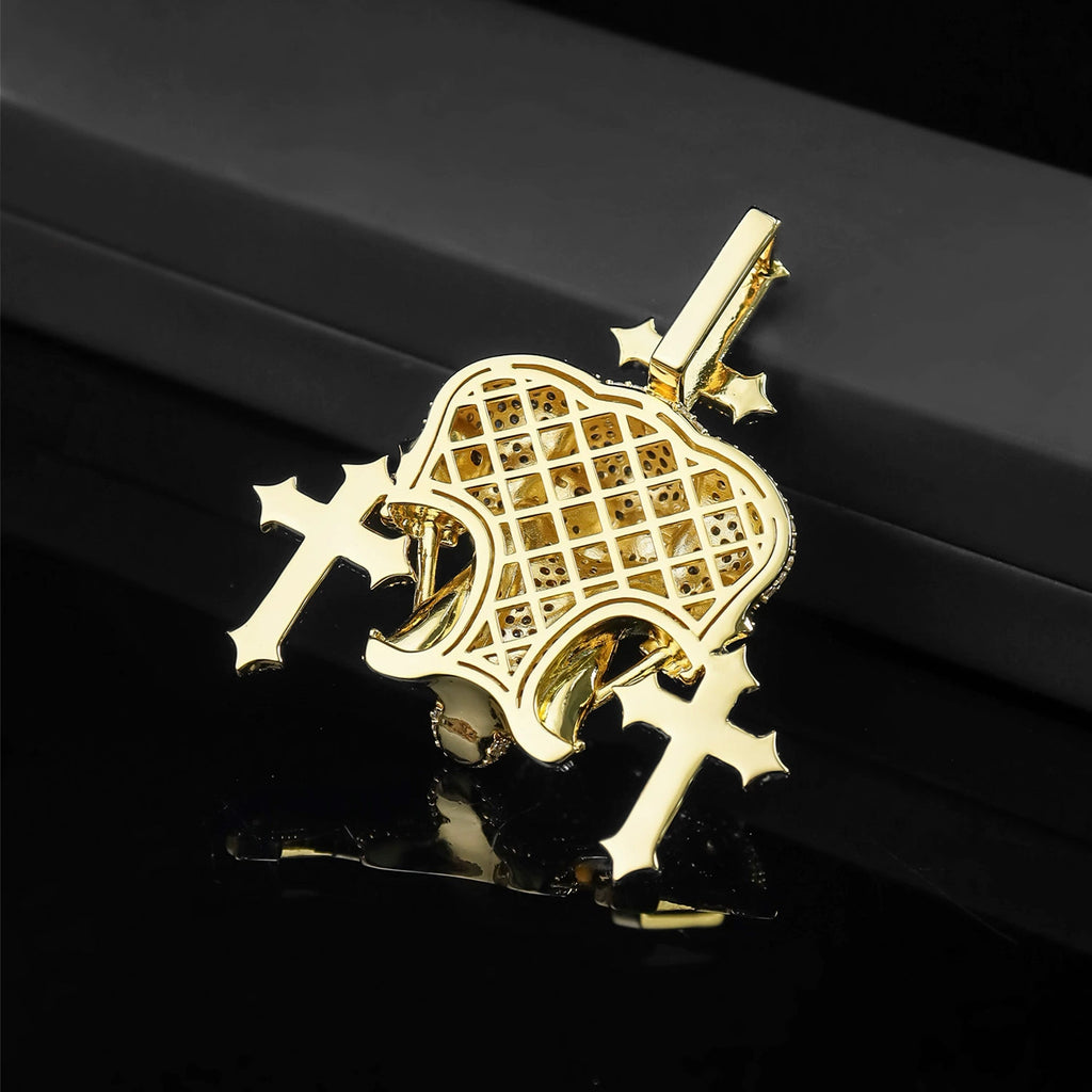 UJJ 925 Sterling Silver Iced Out Skull & Cross Hip Hop Pendant
