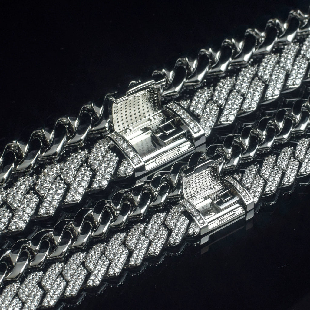 UJJ 925 Sterling Silver Iced Out Thick Cuban Link Hip Hop Necklace