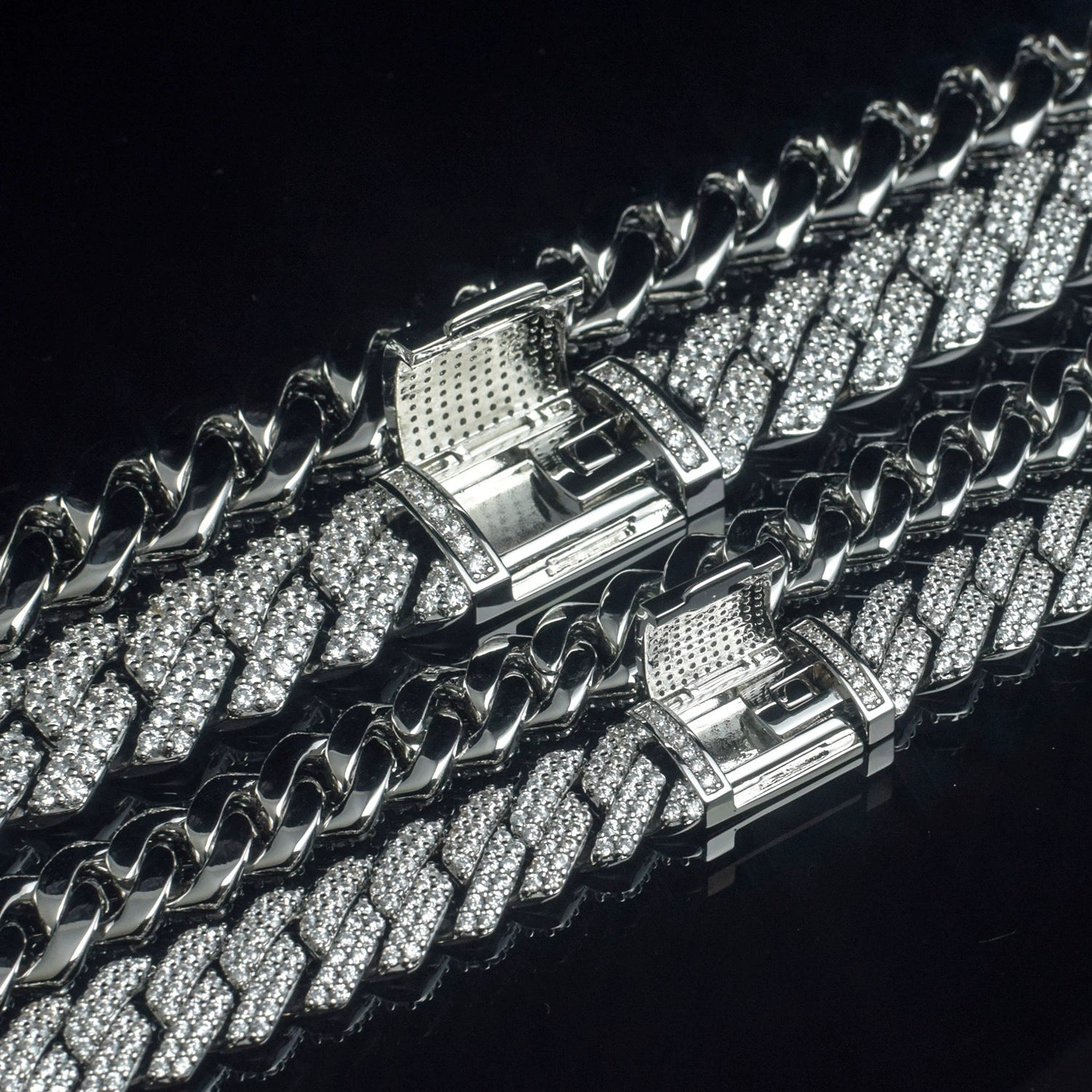 UJJ 925 Sterling Silver Iced Out Thick Cuban Link Hip Hop Necklace
