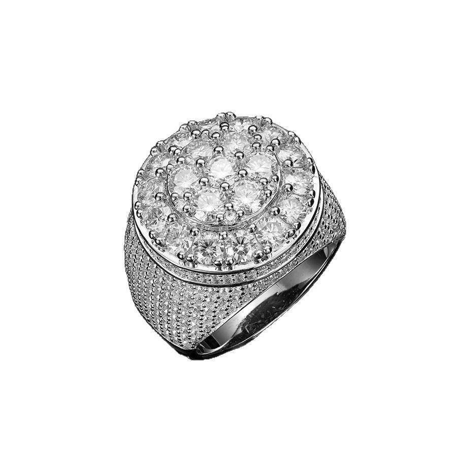 UJJ 925 Sterling Silver Iced Out Geometric Hip Hop Ring for Men