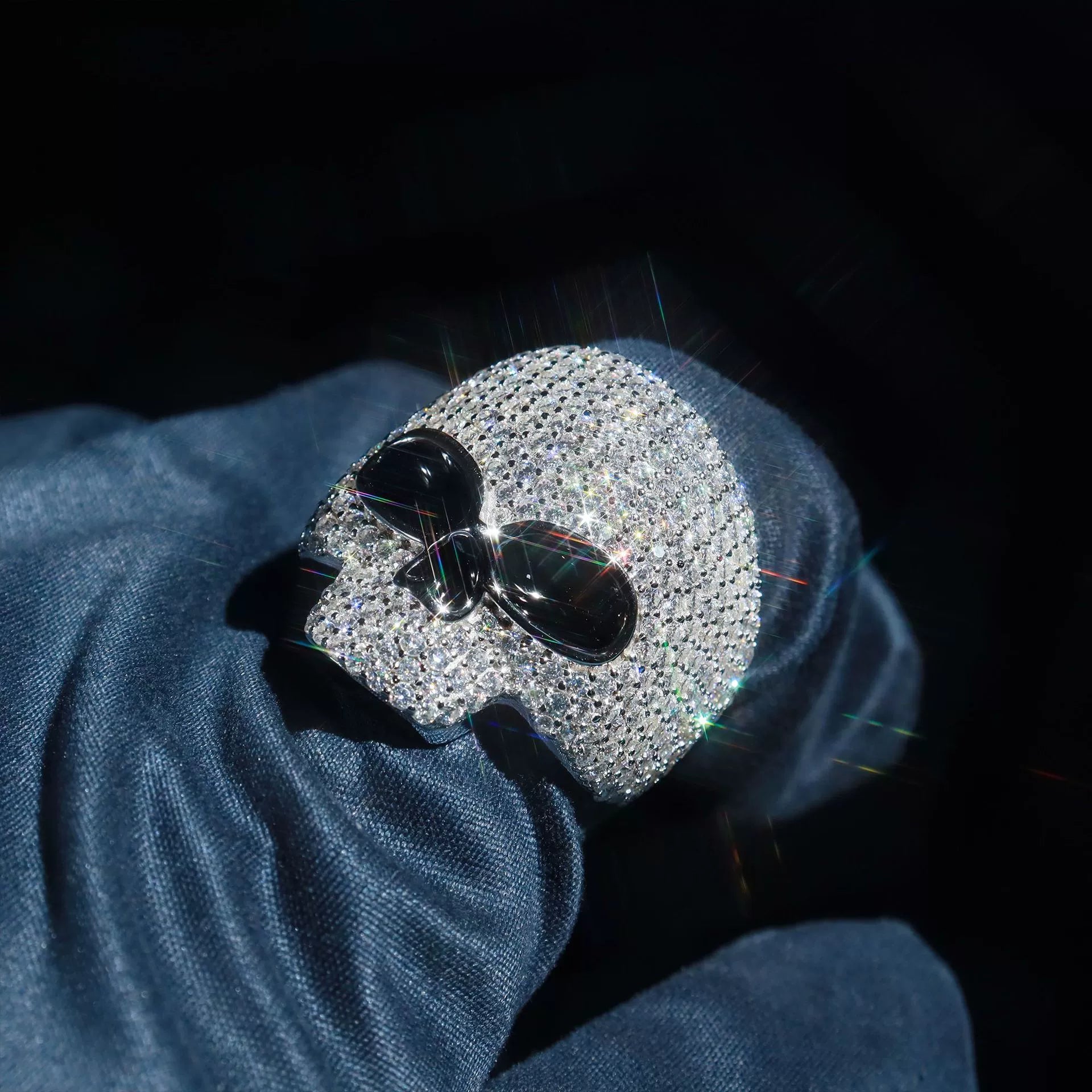 UJJ 925 Sterling Silver Iced Out Skull Geometric Hip Hop Ring