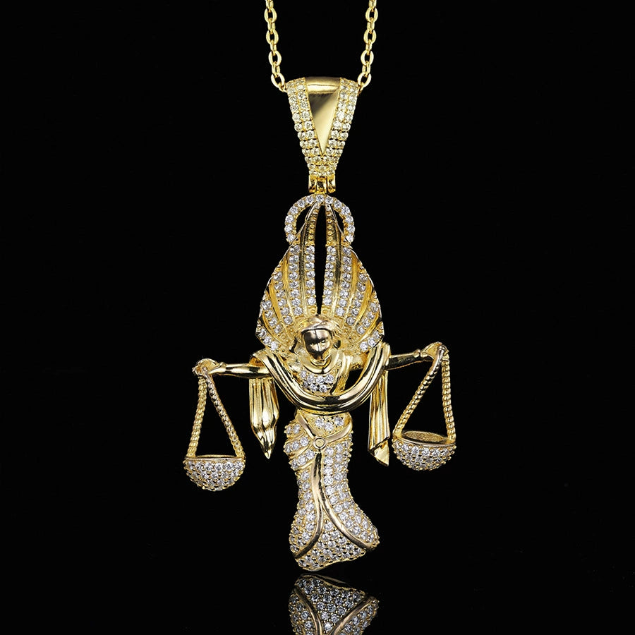 UJJ 925 Sterling Silver Iced Out Lady Justice Libra Hip Hop Pendant Necklace
