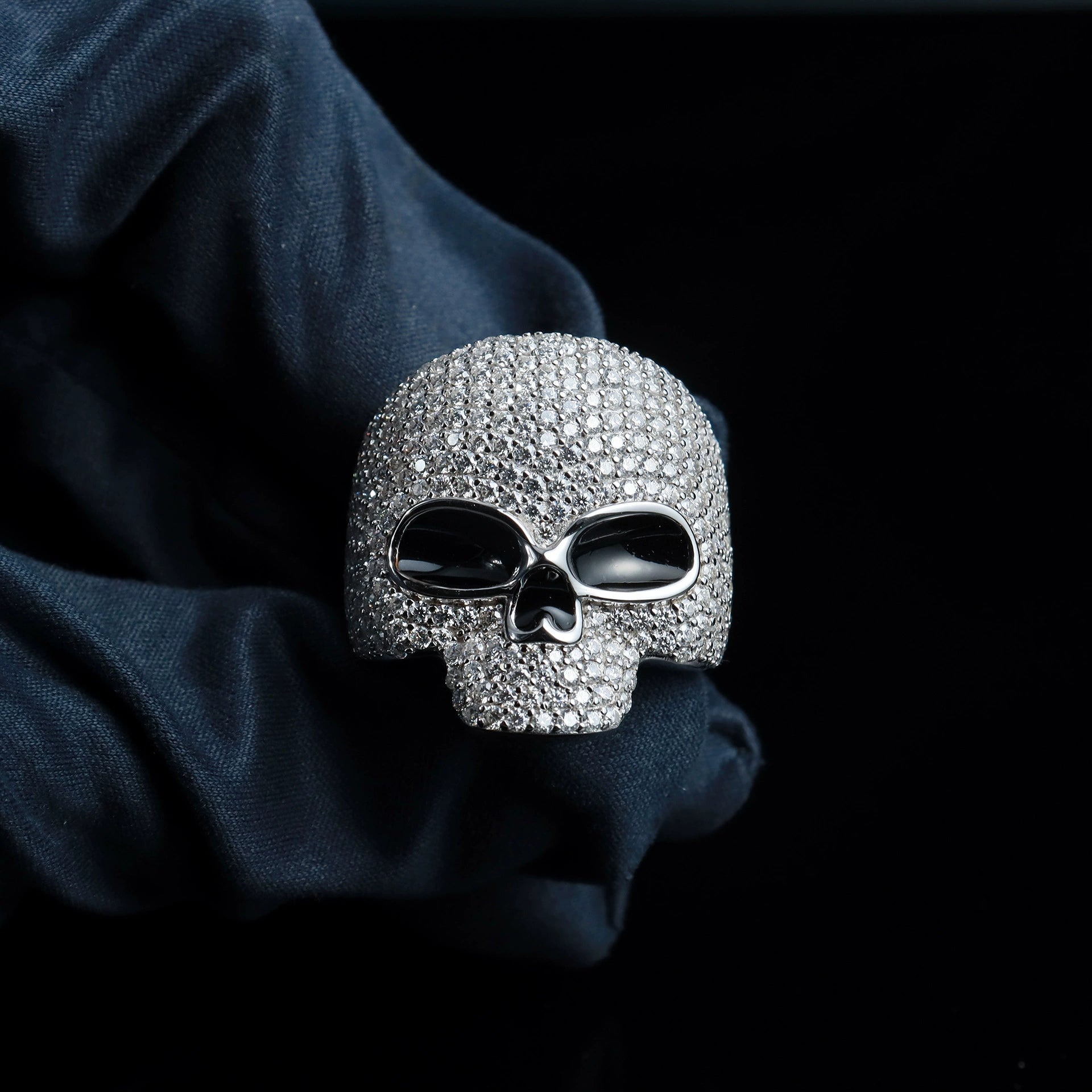 UJJ 925 Sterling Silver Iced Out Skull Geometric Hip Hop Ring